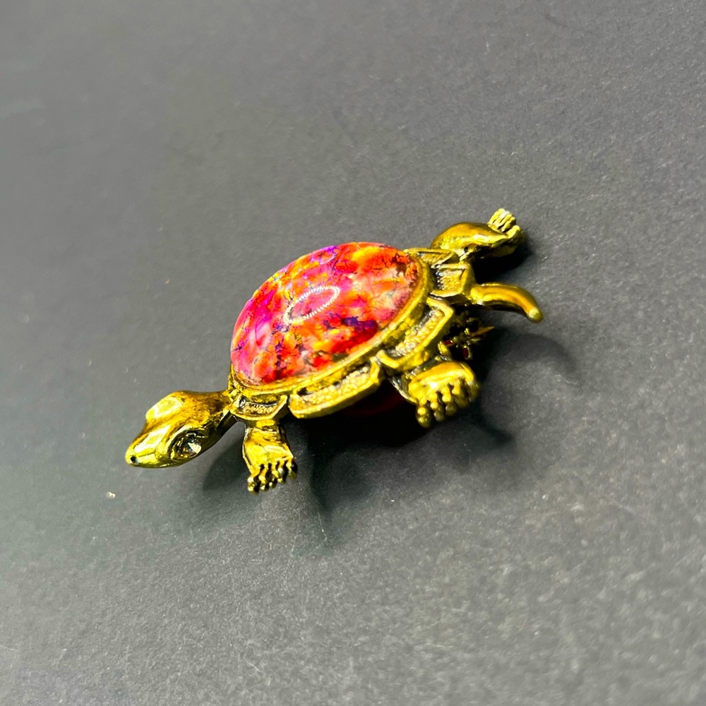 Vintage Turtle Gold Pink Red Turtle Brooch Pin - Picture 3 of 7